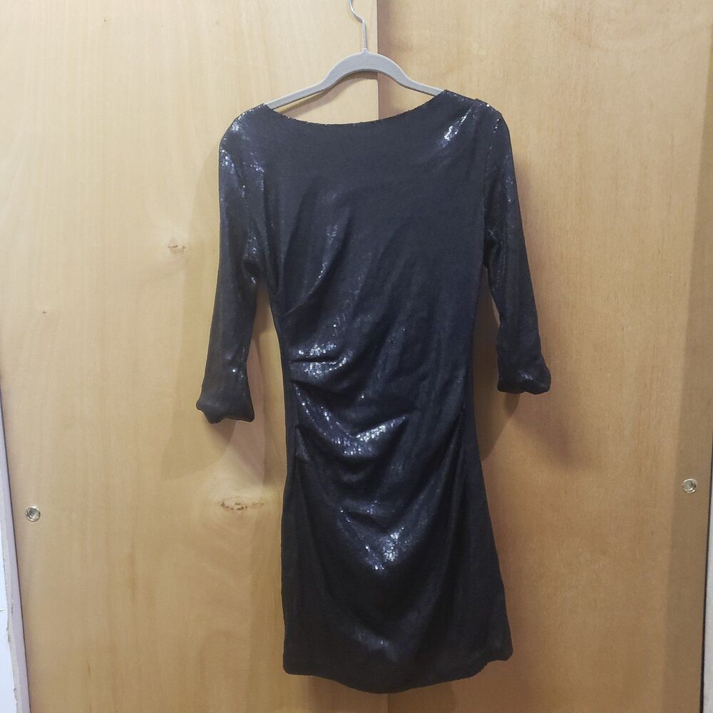 Parker Black Sequin Ruched Mini Party Cocktail Dress Size small
